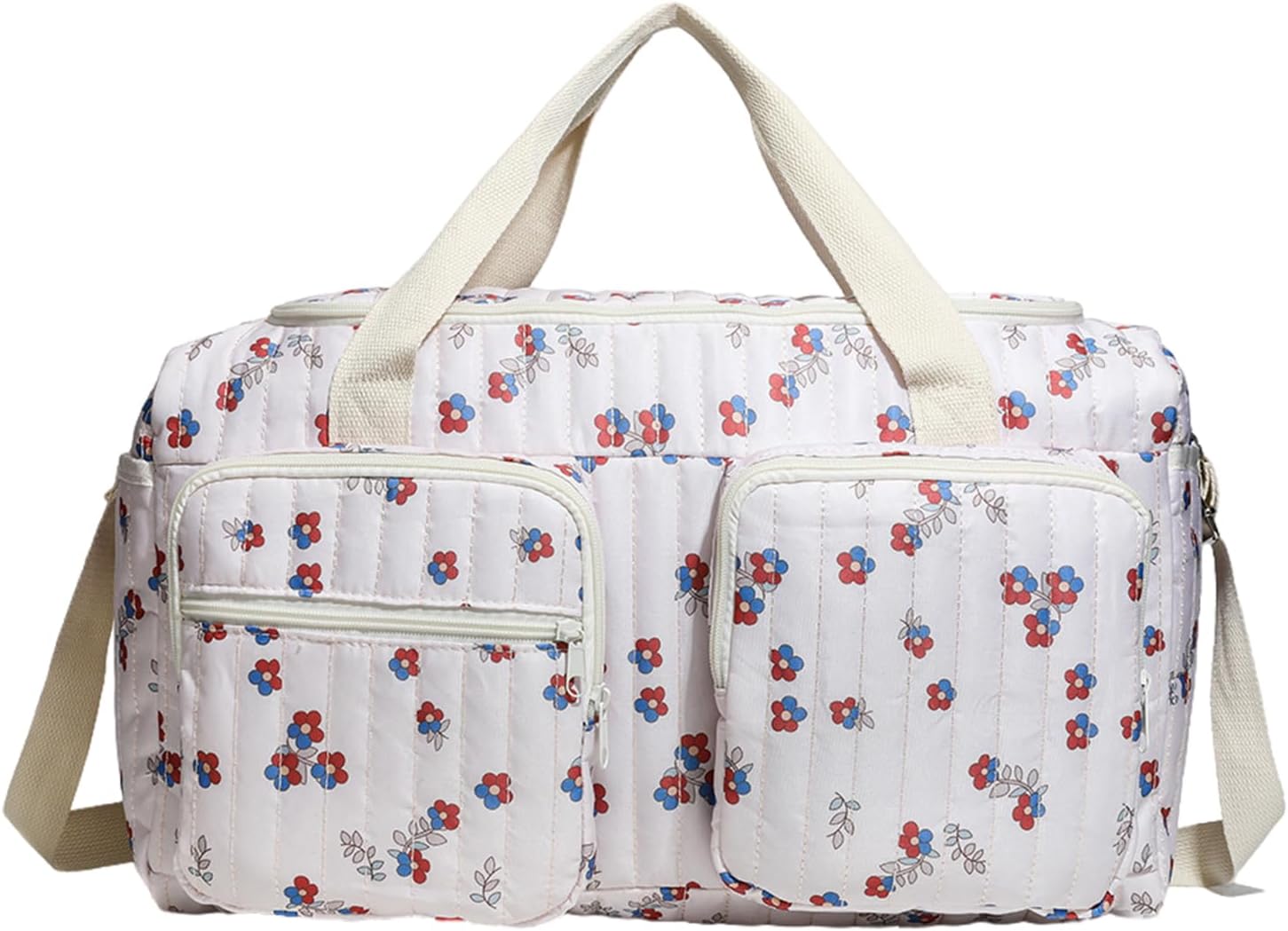 Quilted Teddy Bear Diaper Bag – Large Capacity Baby Duffle with Compartment, Soft Portable Nappy Bag for Hospital, Travel & Daily Use – Cute Mommy Maternity Tote, 18.9x8.7x10.2in