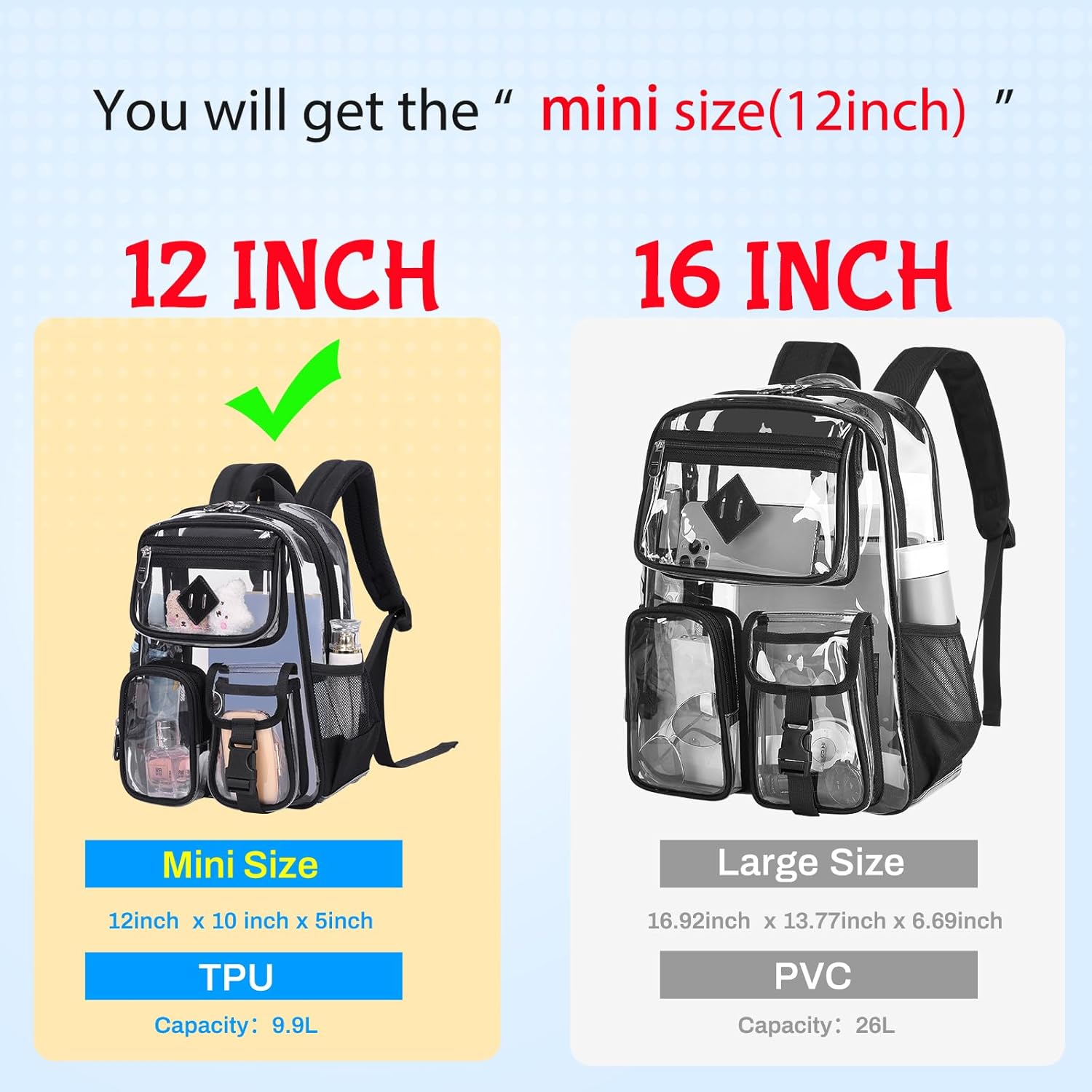 Mini Clear Backpack for Stadium Events, Small Clear Bag for Child for Festival Concert,Black(Not Fits School) - Image 4