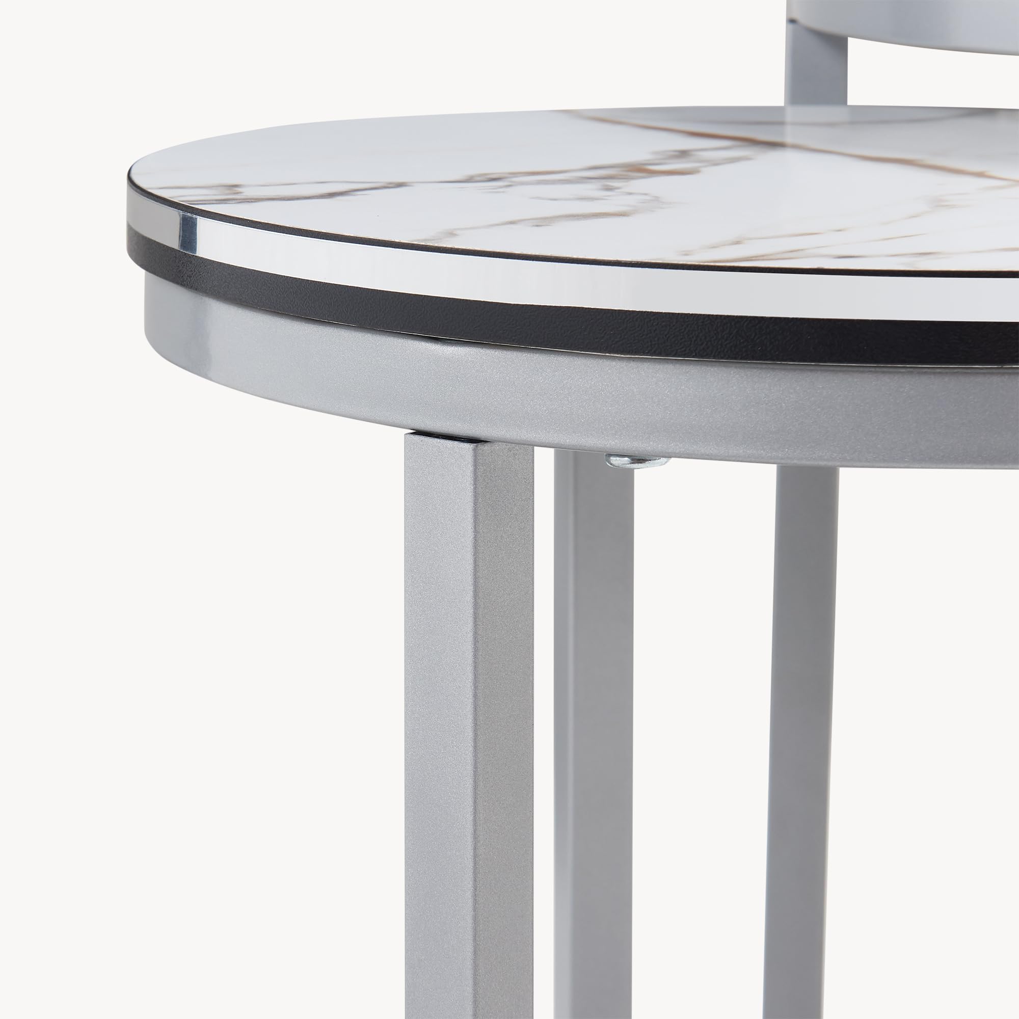 [en.casa] Set di 3 Tavolini da Salotto Tavolini Sovrapponibili con Telaio in Metallo e Piano Rotondo in Effetto Marmo Bianco