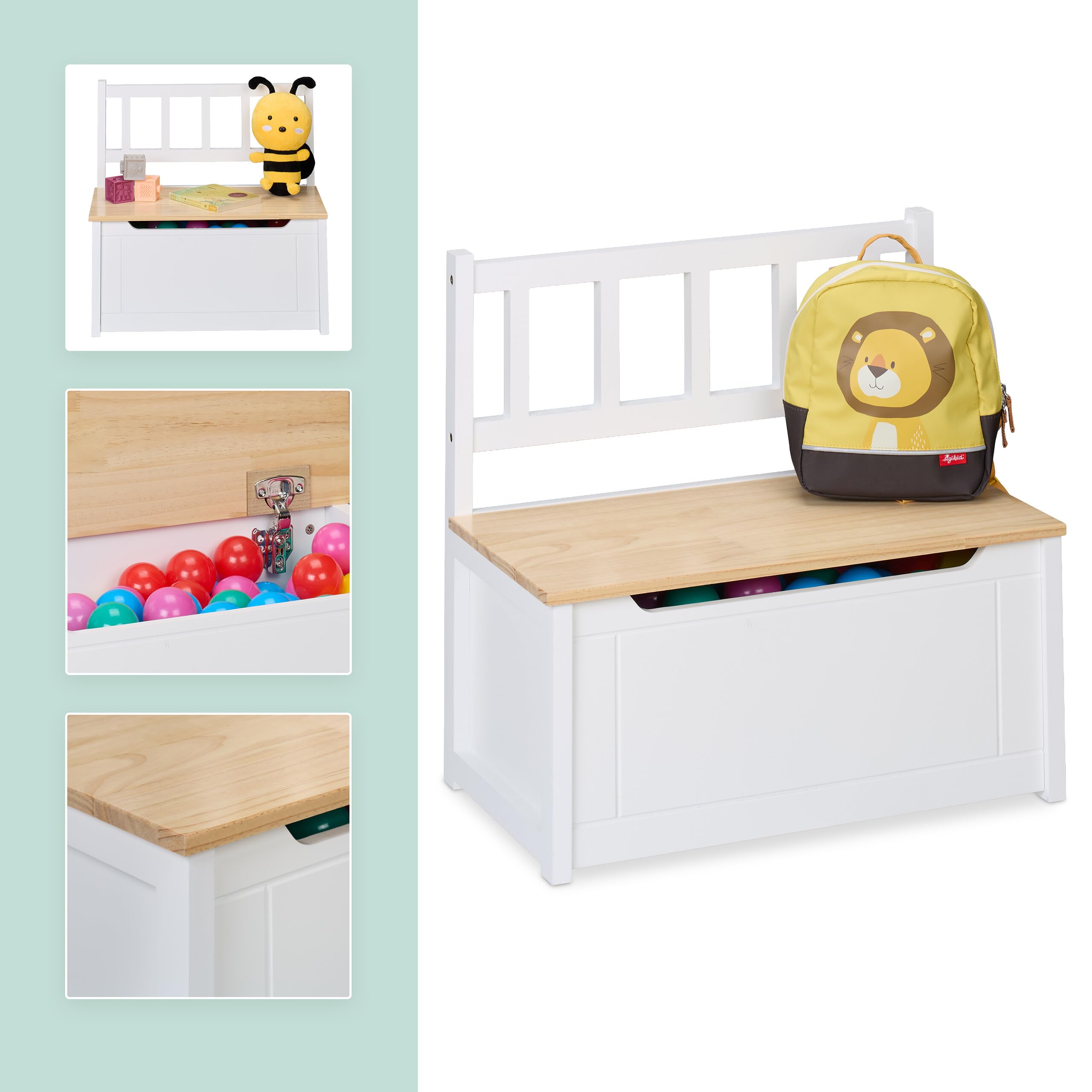 Relaxdays Panca Contenitore per Bambini, Cassapanca Portagiochi da Cameretta, HLP: 55x57x31 cm, in Legno, Bianco Marrone