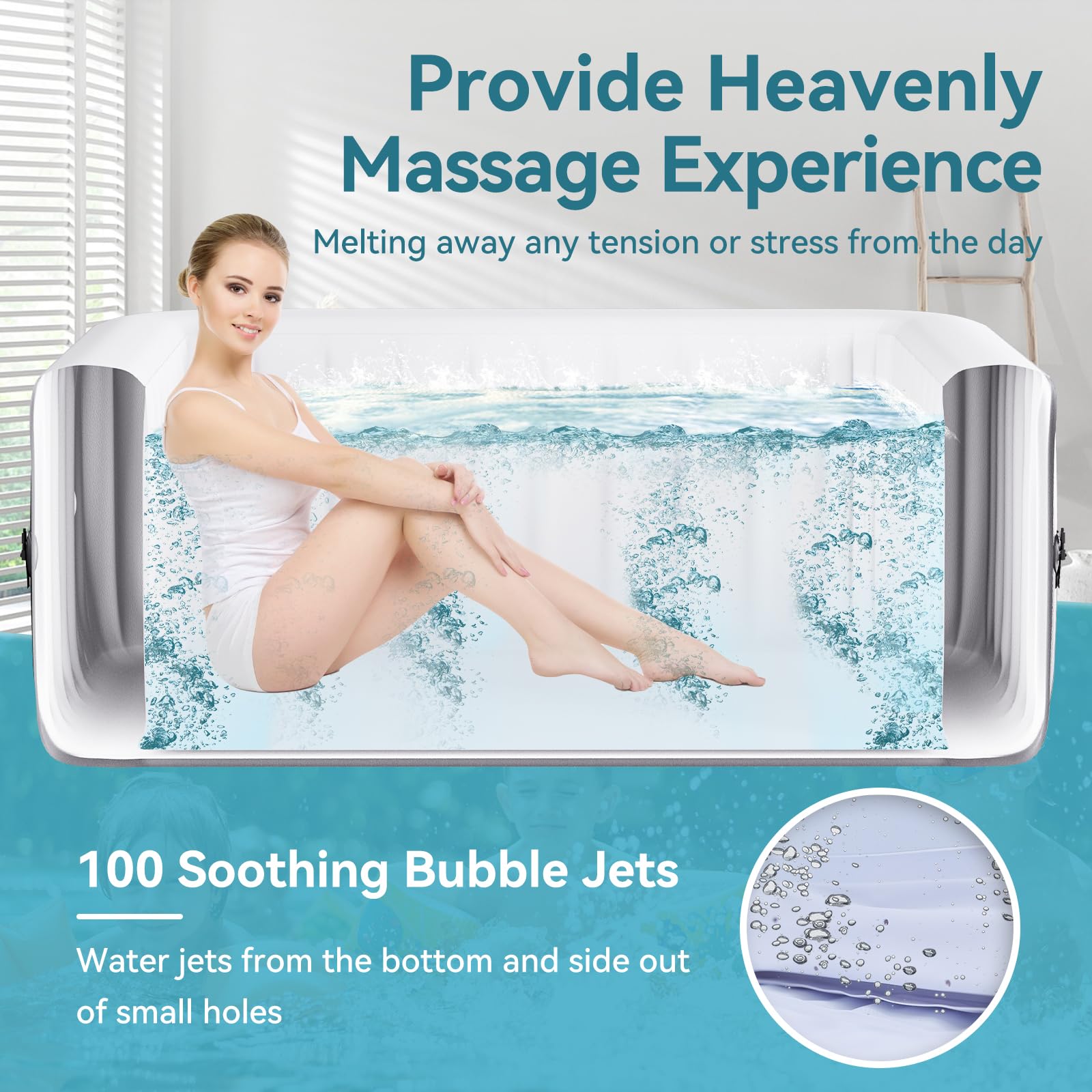 Hot Tub Aufblasbar für 2 Personen Mit LED, 2400W In/Outdoor SPA Pool Winterfest Mit 100 LuftdüSen, Frostschutz, 550 Liter, Auslaufsichere, Energiesparend, Bubble Spa & Wellness Massage