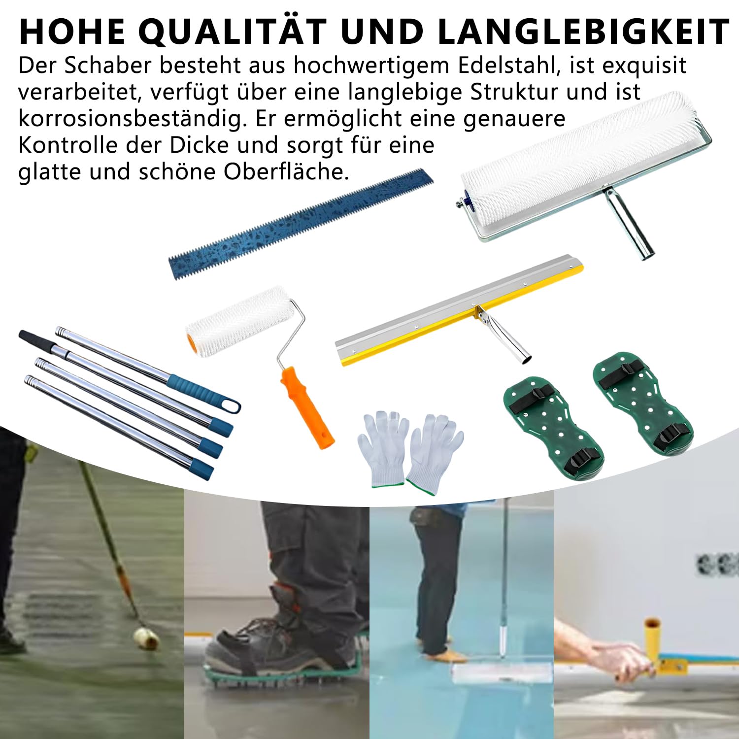 Set di rulli di sfiato per pavimento, rullo di sfiato professionale per pavimento, set di sfiato con rullo di sfiato, scarpe per unghie, spatola in acciaio inox, guanti e asta telescopica