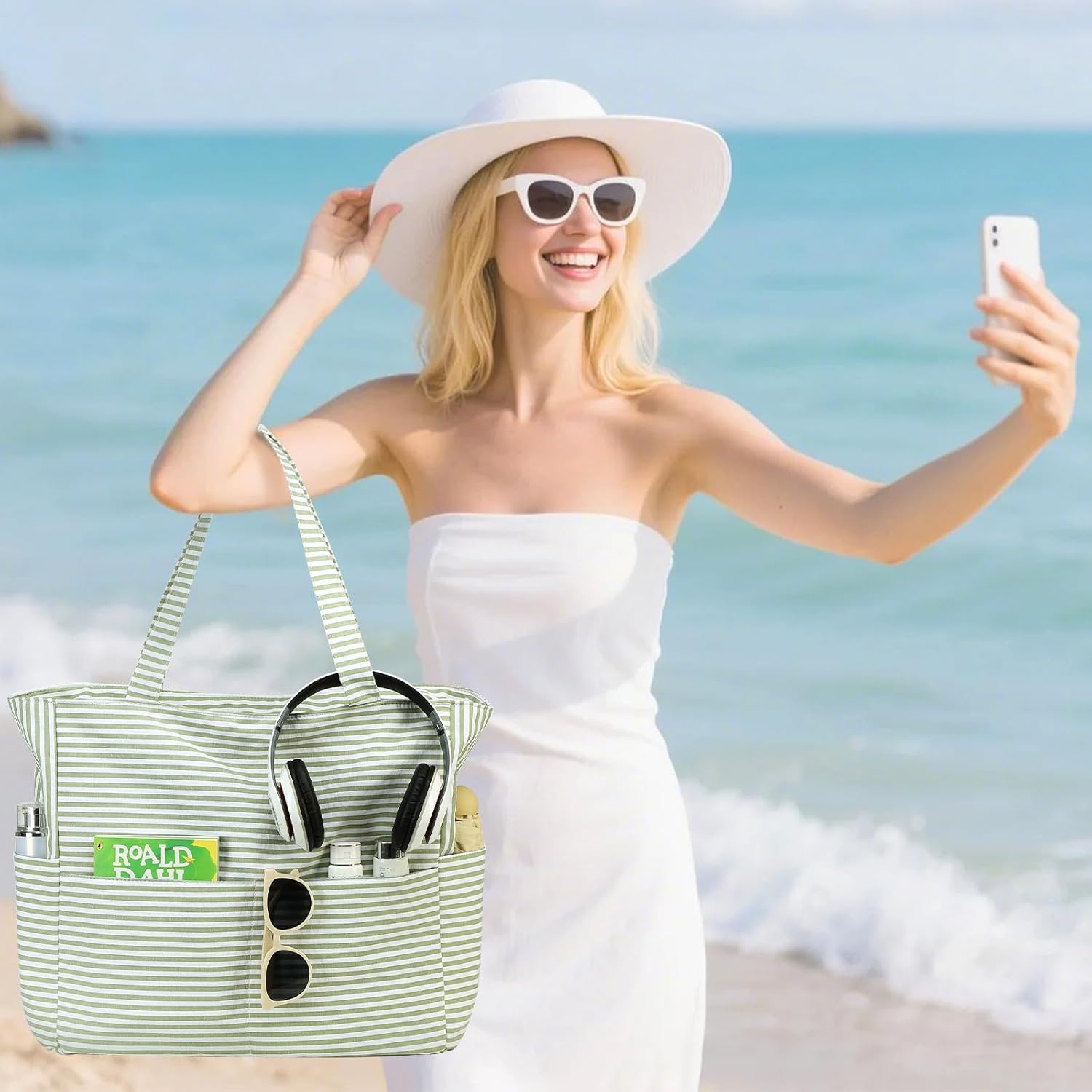 LOIDOU Large Beach Tote Bag Waterproof Sandproof Beach Pool bag with Zipper & Wet Pockets Shoulder Bag Travel Teacher Grocery - Image 2