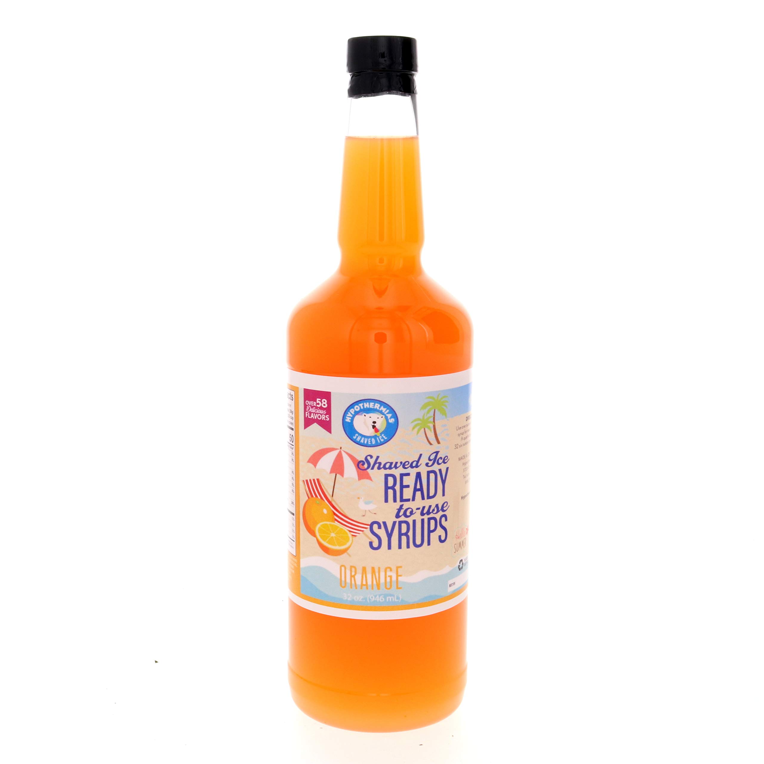 Hypothermias Shaved Ice & Snow Cone Syrup - Quart (32 fl. oz) - Orange - Made with Non-GMO 100% Pure Cane Sugar, No Corn Syrup - BPA-Free Recyclable
