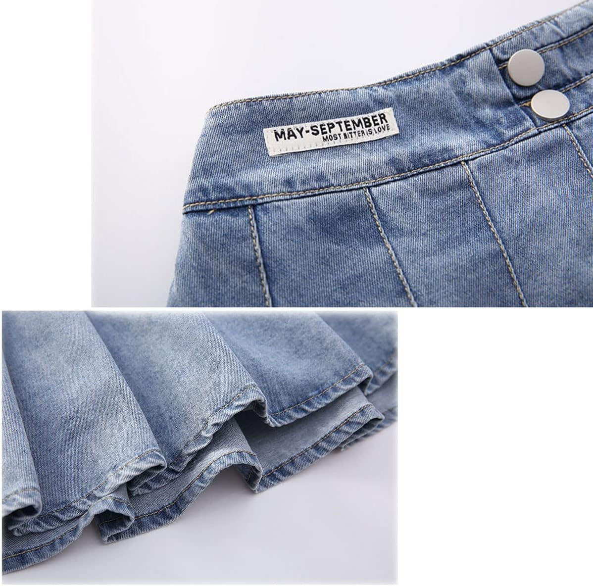 3-13 Years Skirts for Teen Girls Blue Elastic High Waist A Line Pleated Denim Skirt - Image 5