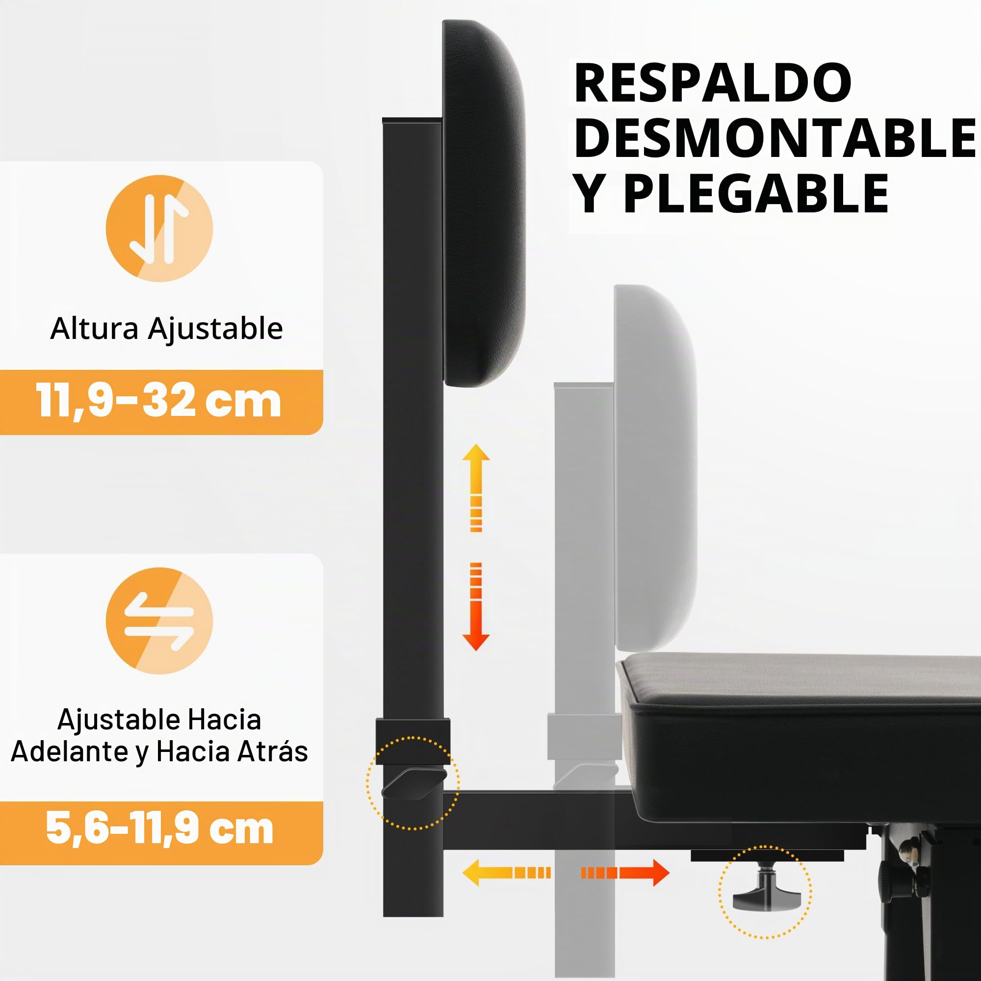 CAHAYA Banco de Piano Plegable y Ajustable – Taburete para Teclado hasta 200 kg, Altura y Respaldo Regulables para Niños y Adultos, Estudio, Clases y Actuaciones