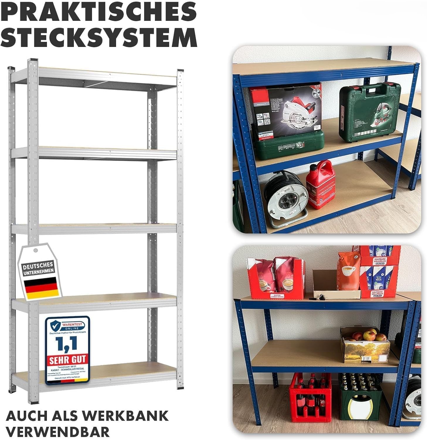 casa pura Schwerlastregal 200 x 100 x 50 cm verzinkt | Steckregal, Lagerregal, Standregal, Stecksystem ohne Werkzeug montierbar