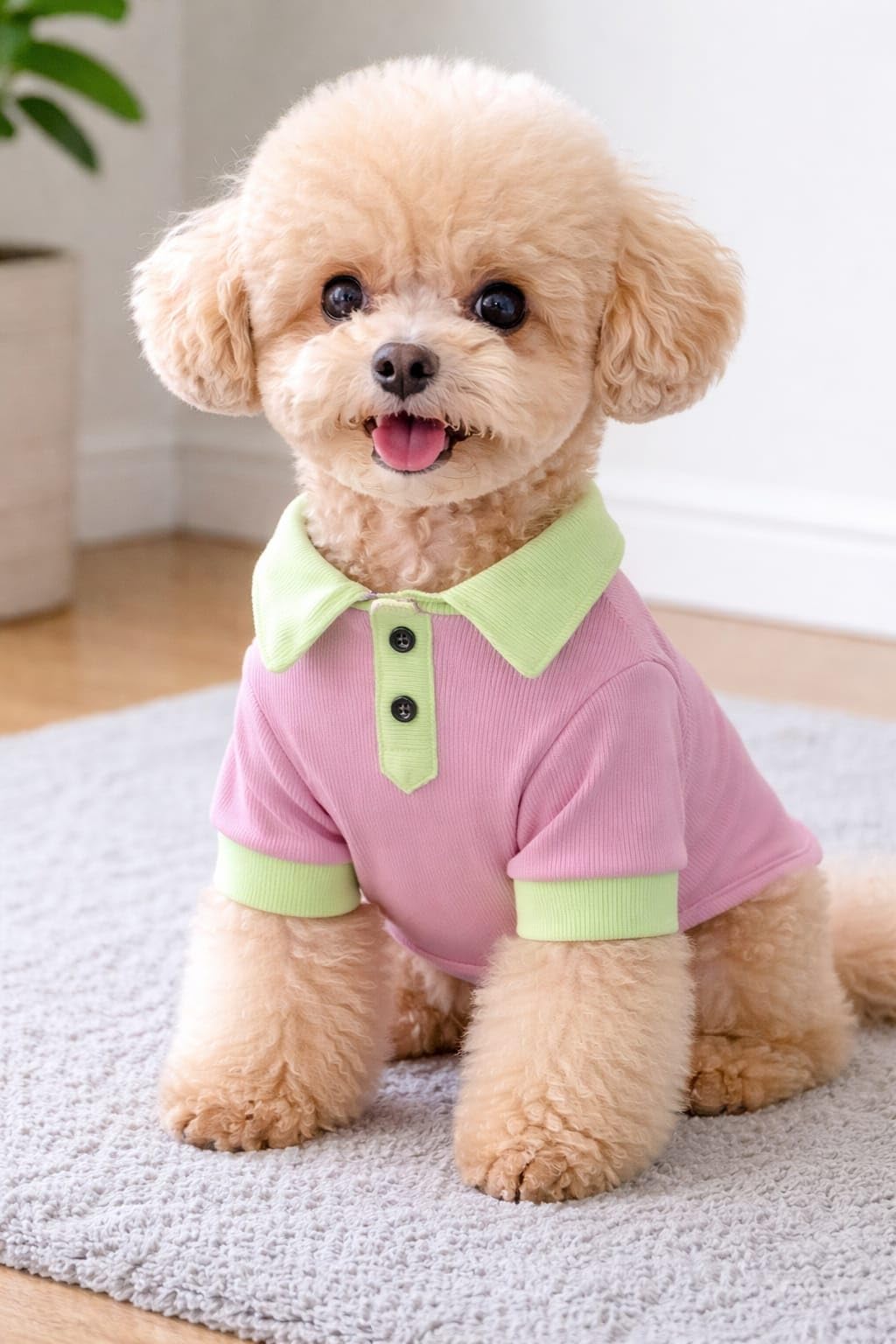 Dog T-Shirt for Dogs - Stylish Polo Style Pet Apparel with Green and Pink Color Block Design - Soft Ribbed Cotton Material - Comfortable Dog Clothing for Small to Medium Sized Dogs-image-15
