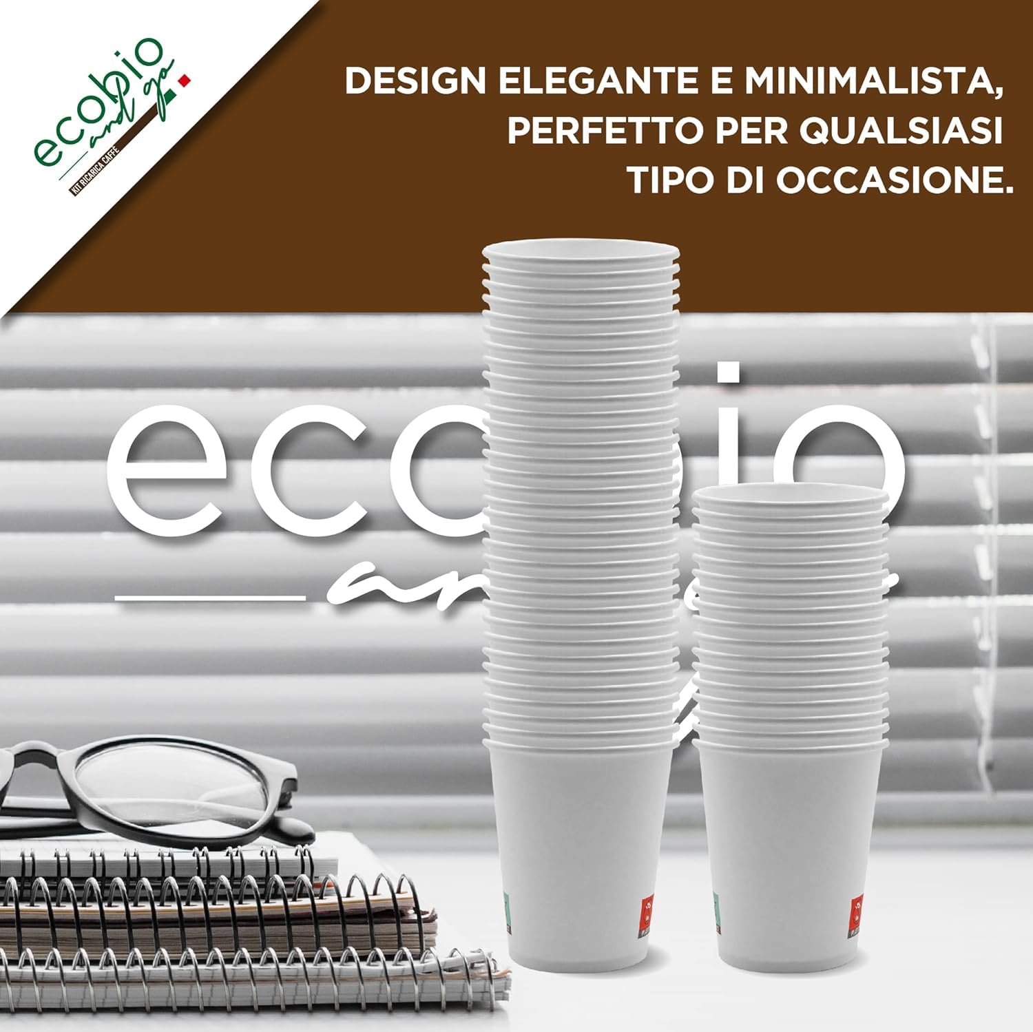 Ecobio and Go - 1000 Bicchieri Acqua di Carta 200ml, Bicchieri Cara Biodegradabili e Compostabili, Bicchieri Monouso Senza Plastica Per Te' e Caffè, Bianchi