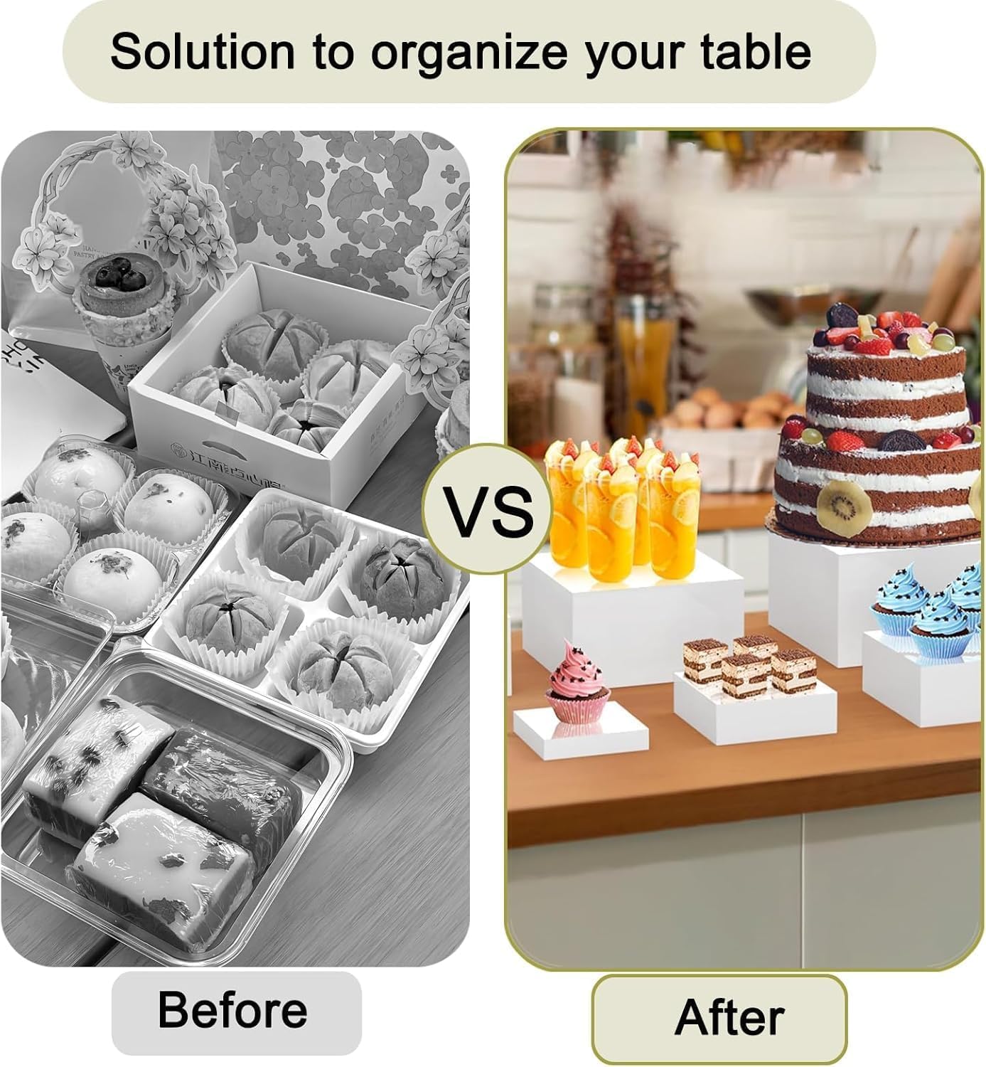 Lot de 6 boîtes en acrylique blanc pour présentation de buffet, rehausseurs de nourriture pour fête, table, présentoir, table de dessert