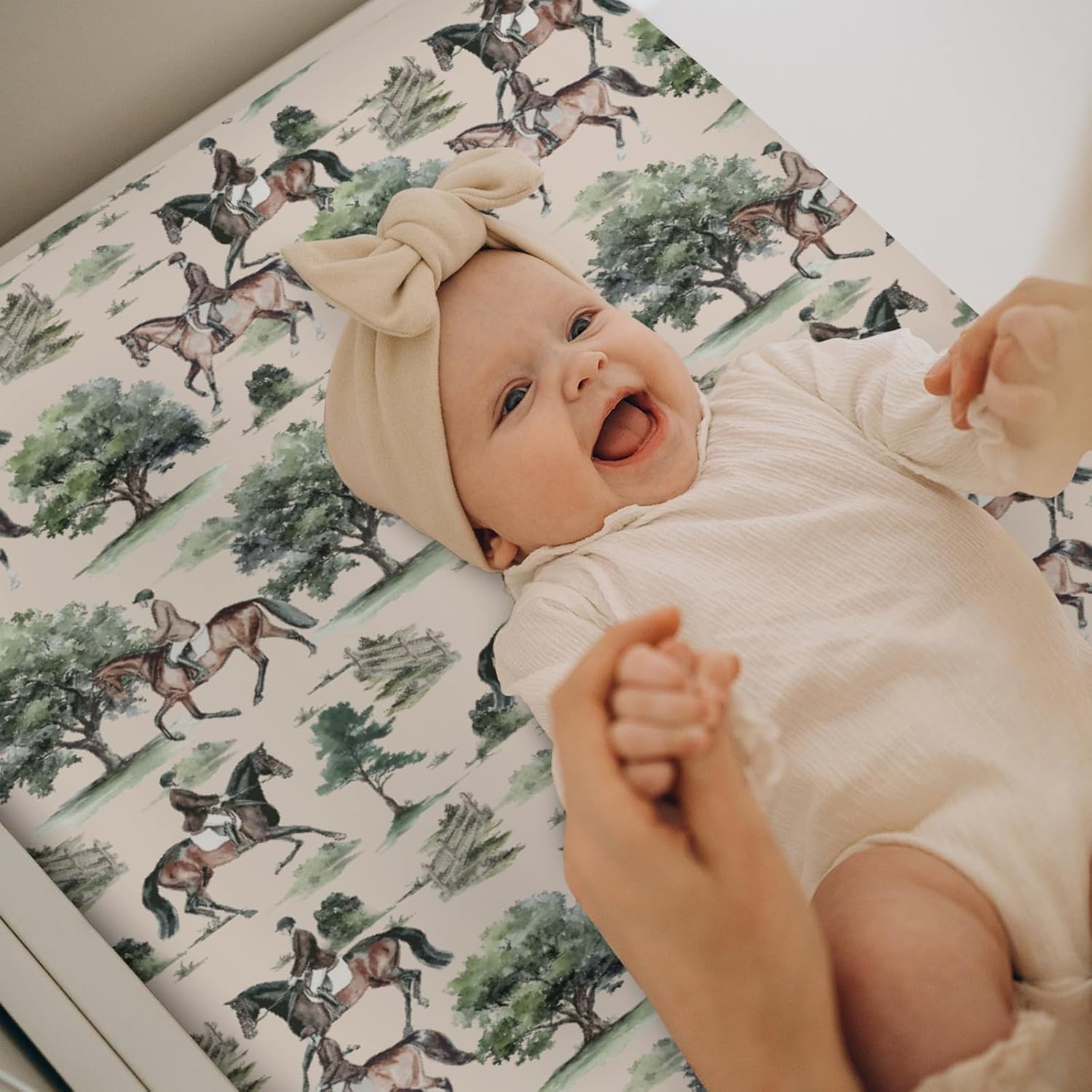 Watercolor Horses Trees Baby Changing Pad Covers for Boys Girls Vintage Horse Riding Fitted Change Table Pad Covers Mats Wild West Animal Soft Diaper Change Table Sheets for 32''×16'' Contoured Pad