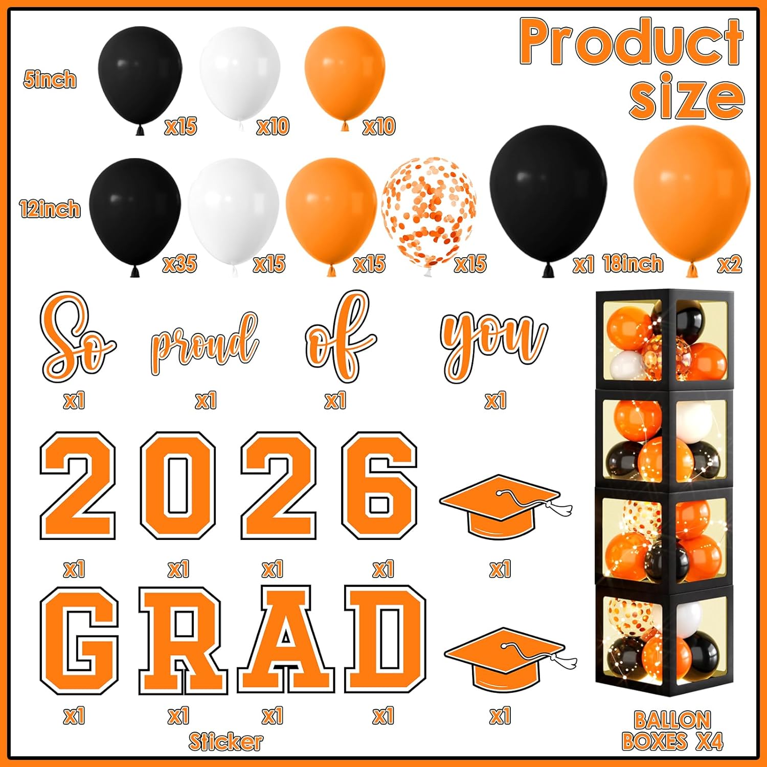 2026 Graduation Party Decorations Class of 2026 Balloon Boxes with Letters 2026 Grad & So Proud of You Congrats Grad Party Decorations 117pcs Balloons for Any Grades Class Grad Party