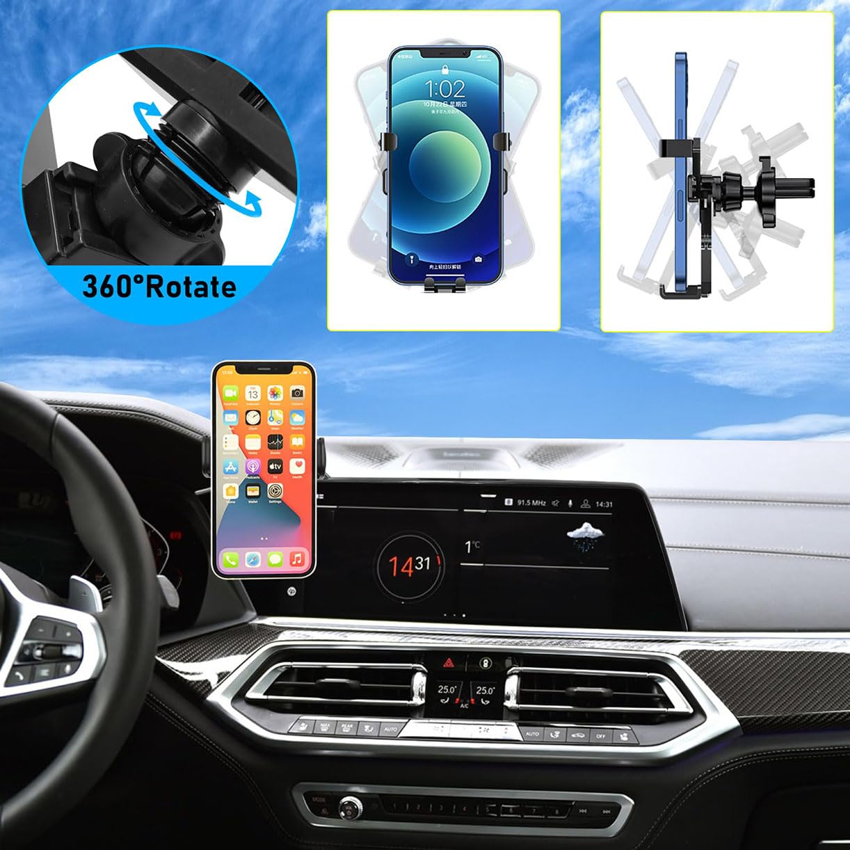 Soporte de teléfono móvil para Coche,Soporte de teléfono móvil Ajustable Giratorio 360°,para BMW X5 X6 X7 G05 G06 G07 2019-2023