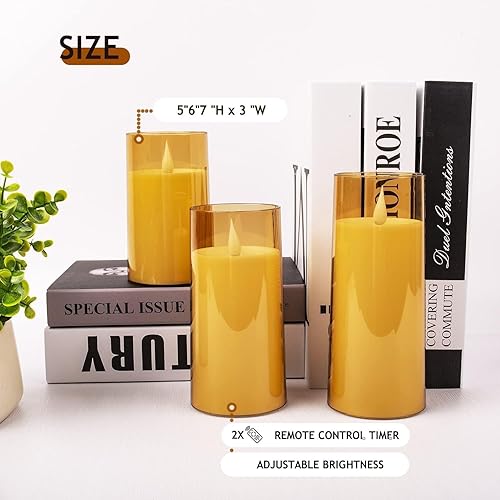 Miniatura 8 de salipt Velas LED sin llama, parpadeantes, funciona con pilas, paquete de 3 (D 3 "x H 5" 6" 7") hechas de plexiglás irrompible y control remoto con