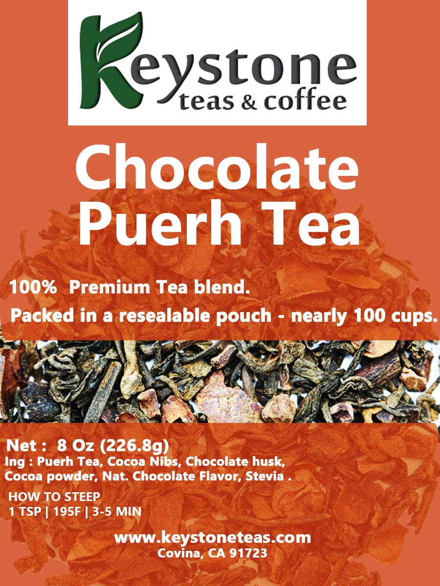 Chocolate Puerh –Loose Leaf Tea, Natural Ingredients: Pu erh tea, Cocoa Nibs and Milky Chocolate flavor-8 OZ
