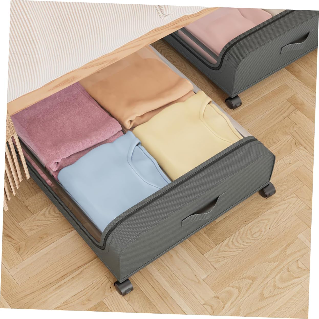 Mobestech under Bed Storage Cart with Wheels Capacity Organizer Bin for Bedding Clothes Toys and Books Compact Non-woven Design for Space-saving Storage