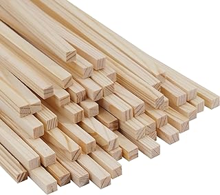 Square Wooden Dowels Wooden Sticks for Crafts 1/4"x 15", 50 PCS Square Wood Dowel Rods for Crafting, Unfinished Pine Hard Wood Sticks for Crafts, Woodworking, Models Making, Dollhouses Miniatures