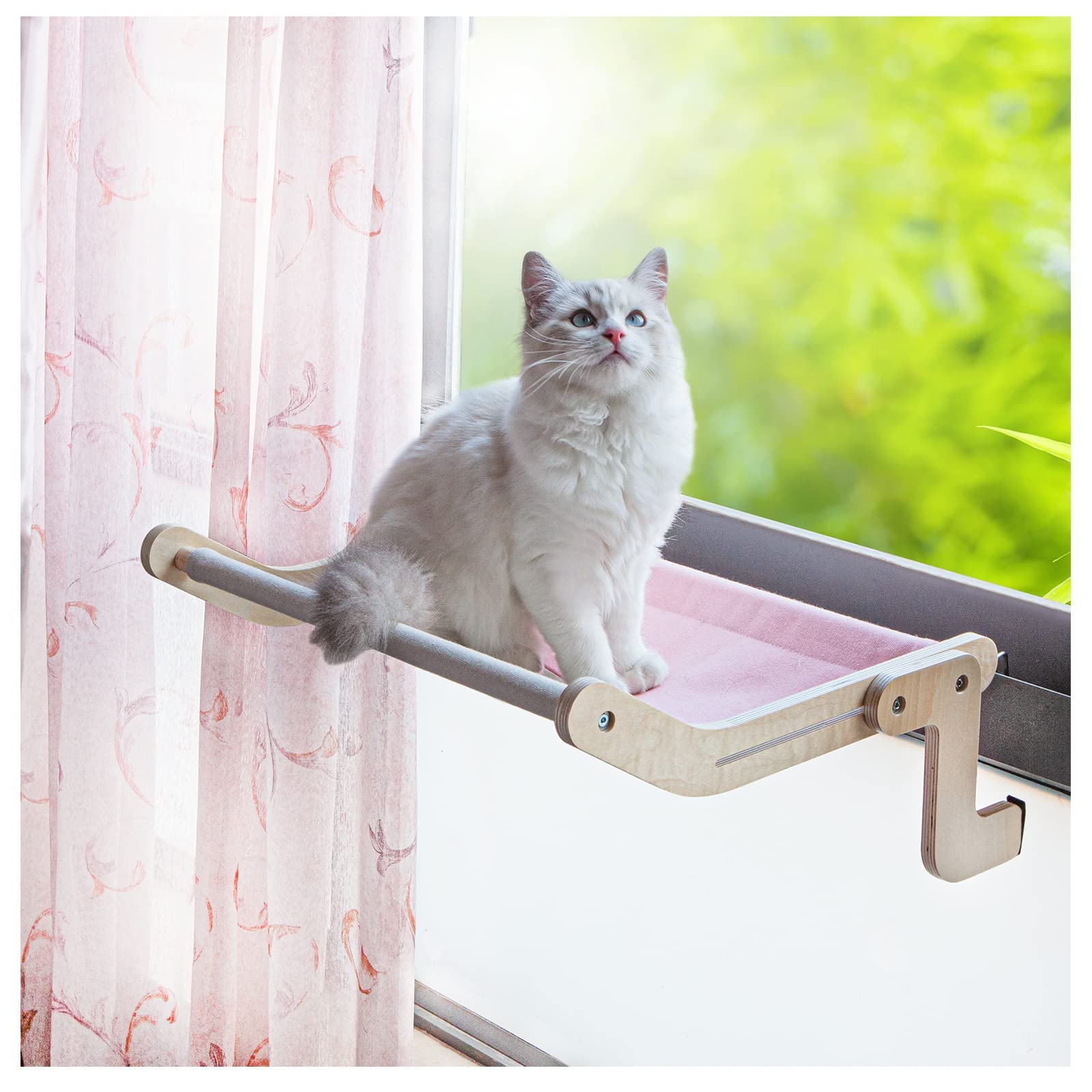 BOYILULEI Hamaca para ventana de gato, asiento de cama ajustable para interiores, estante para gatitos, resistente, no perforación, material de madera sin succión, mesita de noche, cajón