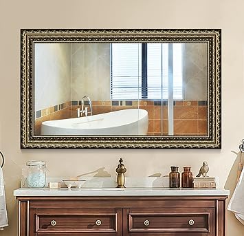 Bathroom Wall Mirror, Decorate Bathroom Mirrors for Wall, Rectangle Modern Bathroom Wall Mounted Mirror Vertical or Horizontal Hanging for Living Room Gold Framed 40" x24