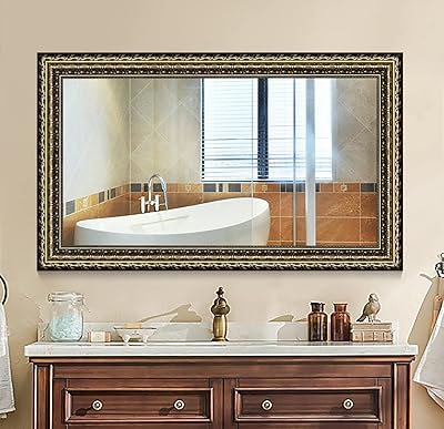 H&A Bathroom Mirrors for Wall, Decorative Wall Mirrors, Rectangle Gold Frame Modern Bathroom Wall Mounted Mirror Vertical or Horizontal Hanging for Living Room, Bedroom (Gold Framed 40