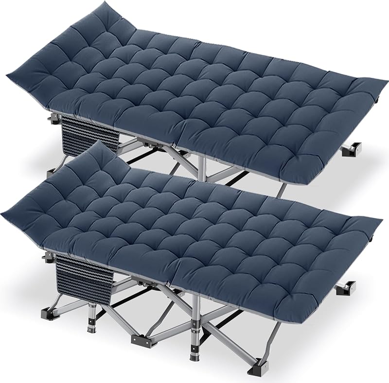 Cuna plegable para acampar con colchón, paquete de 2 cunas plegables resistentes | Cama de cuna portátil de 28 pulgadas de ancho para adultos, cama al aire libre con bolsa de transporte, cunas de viaje