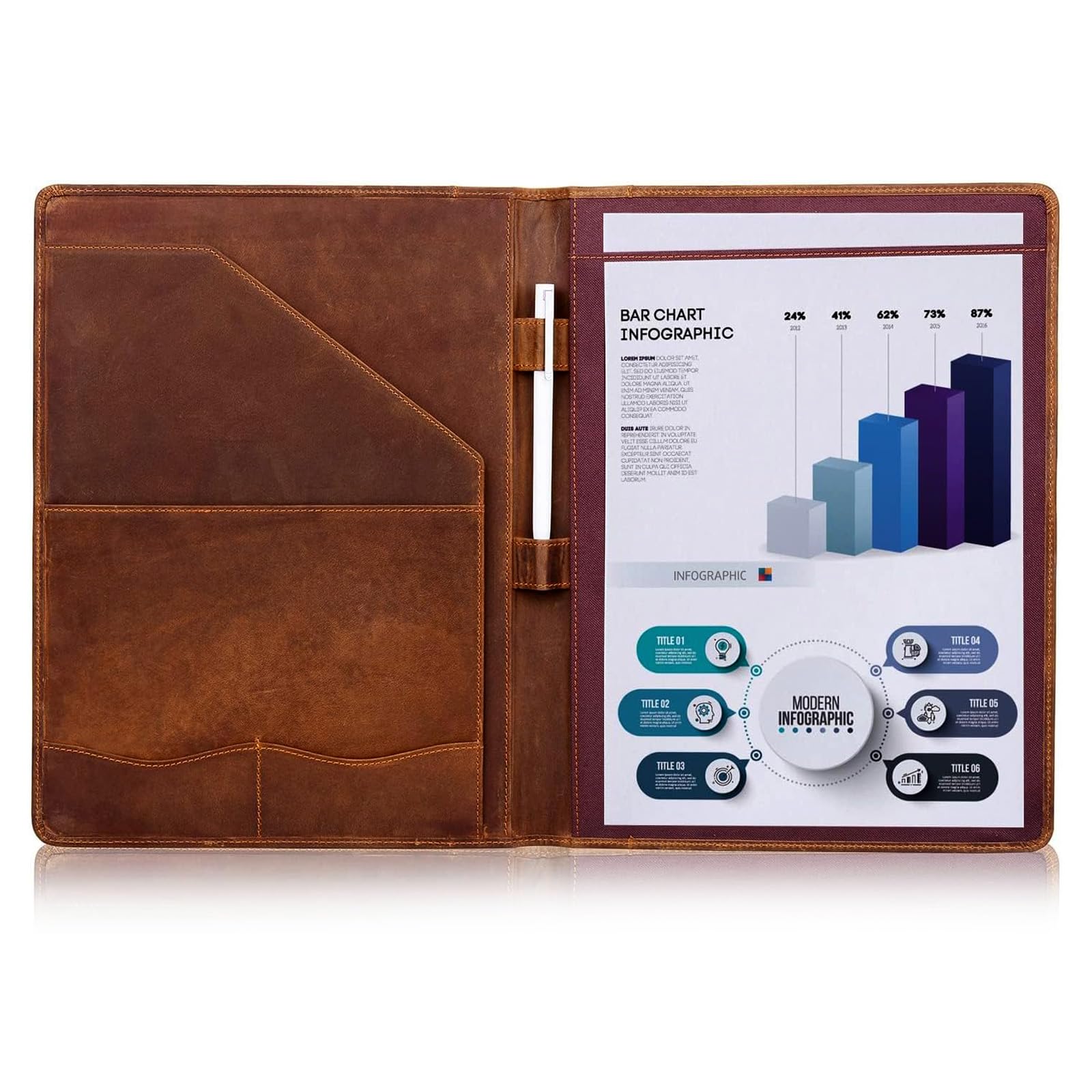 Jack&Chris Leather Portfolio, A4 Document Folder Legal Pad Padfolio, Professional Writing Letter Notepad Clipboard Sleeve Organizer, Resume Folio Binder for Men&Women,JC1823