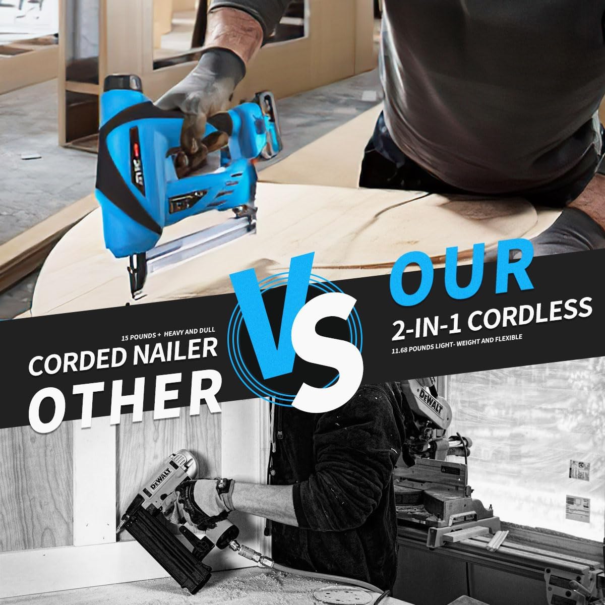 2 in 1 Nail Gun Battery Powered, 20V Cordless Nail Gun,4 * 80pcs Nails, 4 * 88pcs Staples, with Staple Puller, 2 * 2.0Ah Li-Ion Batteries and 2.4A Charger, Brad Nailer for Home Improvement & DIY