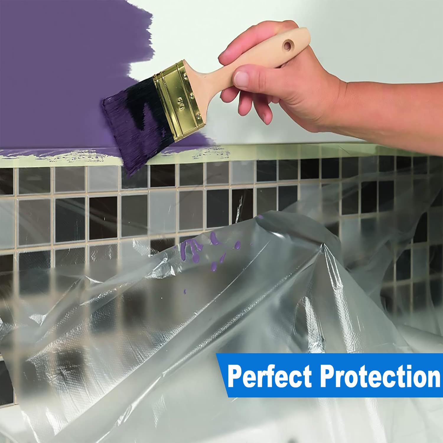 6 Rollo Plastico Cubretodo, Plastico Protector Muebles, Plástico con Cinta Adhesiva, Cinta Carrocero para Pintar, Decorar, Cubrir Muebles, Auto