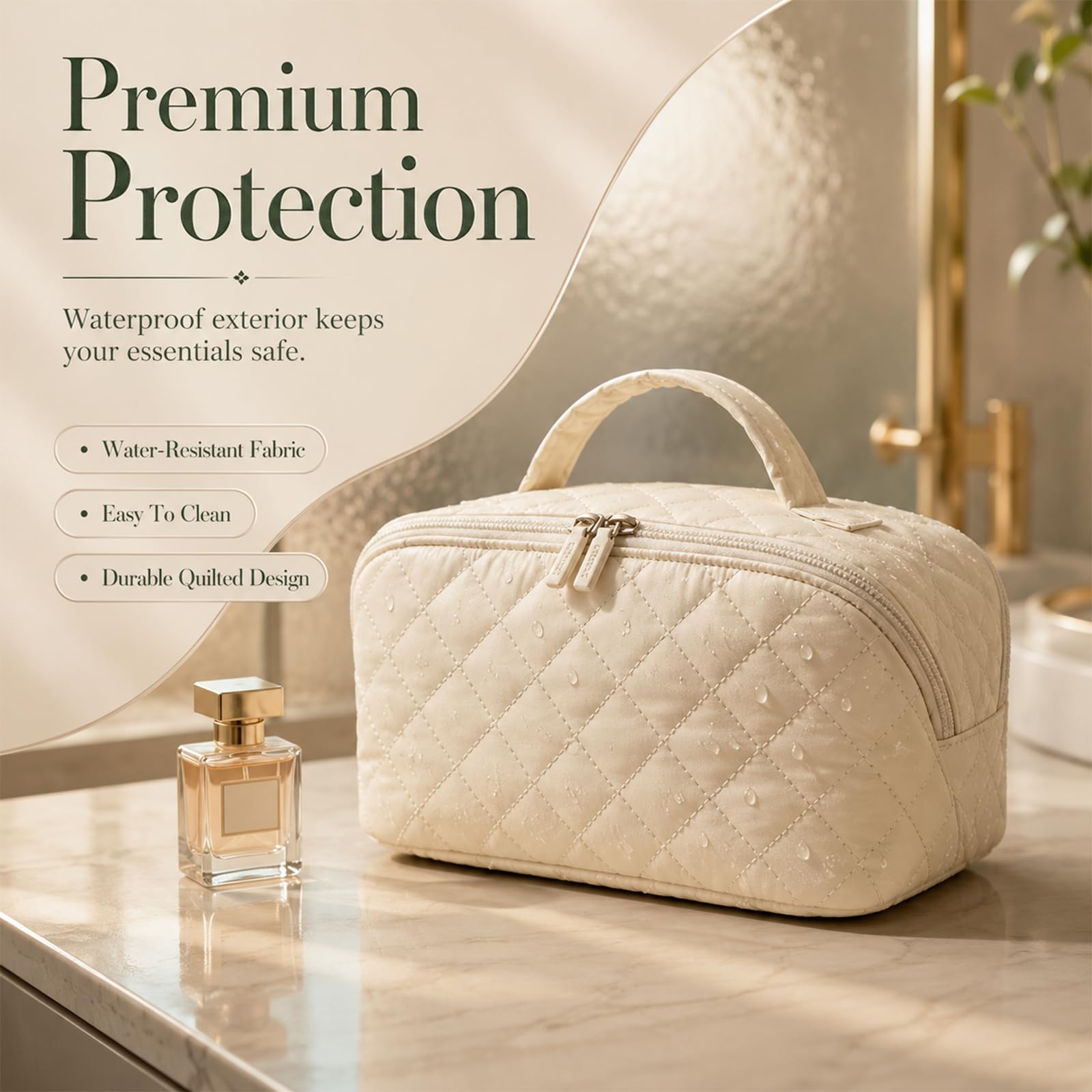 2 Pezzi Borsa Cosmetici, necessaire Donna (Crema) | Borsa cosmetici donna, borsa da toilette con apertura a 180°, leggera e morbida, grandi scomparti, lavabile per viaggio
