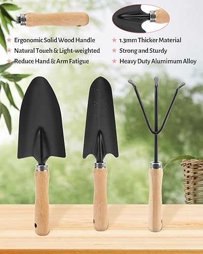 Miniatura 5 de Herramientas de jardinería rosadas, juego de herramientas de jardín para mujeres, kit de jardinería de 5 piezas para mujer con bolsa de jardín