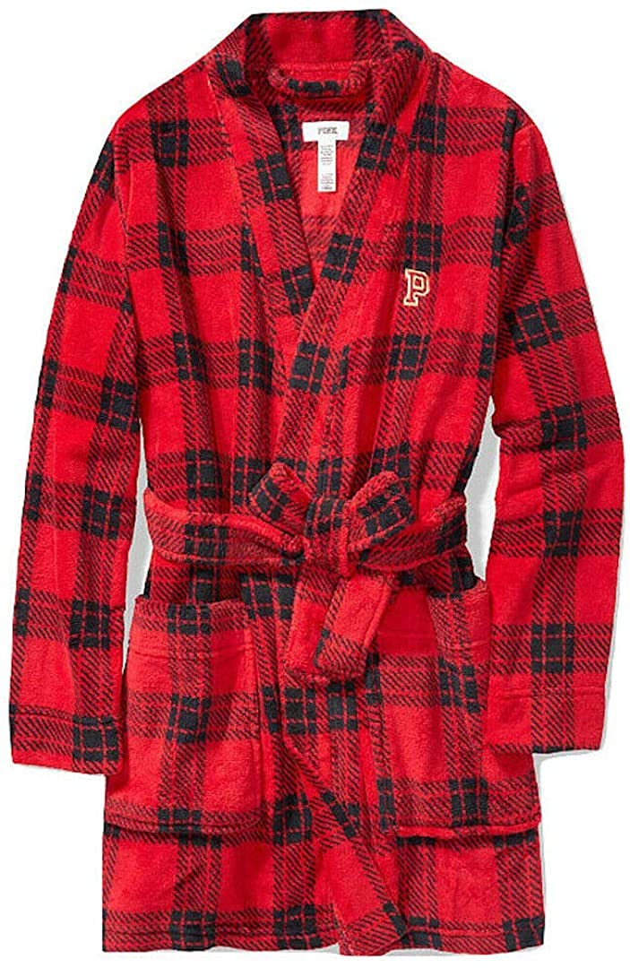 Victoria's SecretPink Plush Robe With Pockets (XS/S, Red Black Plaid)