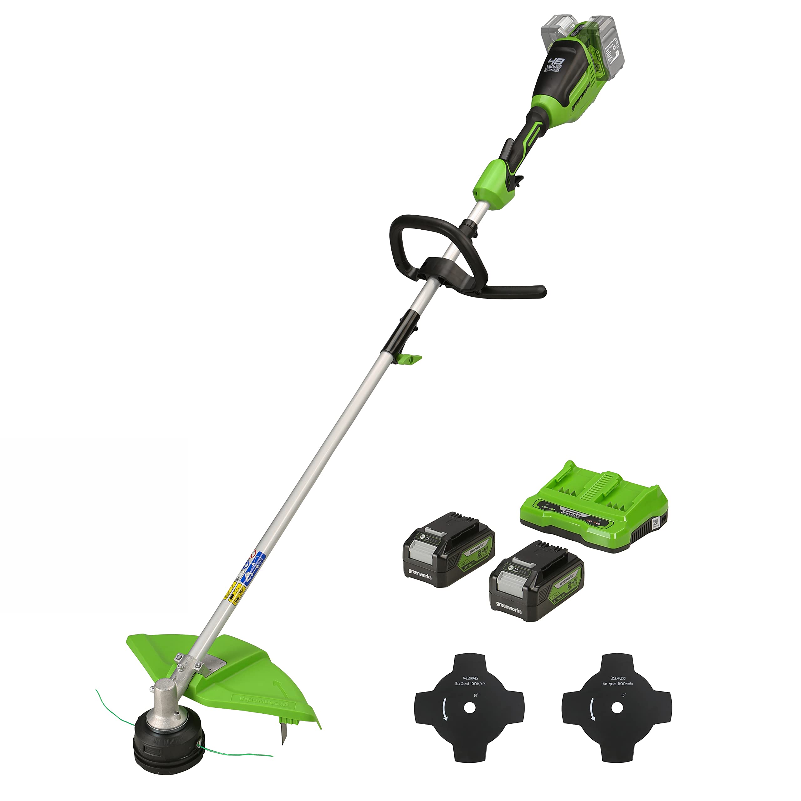 Greenworks Tagliabordi a Batteria 48V(2×24V) Ampiezza Taglio 40cm, Decespugliatore con 2 Batterie 4Ah e Caricatore a Due Posti