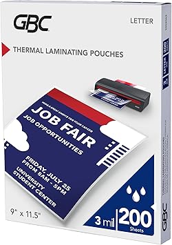 GBC Laminating Sheets, Thermal Laminator Pouches, 3 Mil, Fits Letter Size Paper 9 x 11.5 Inch, 200 Count 3202062D