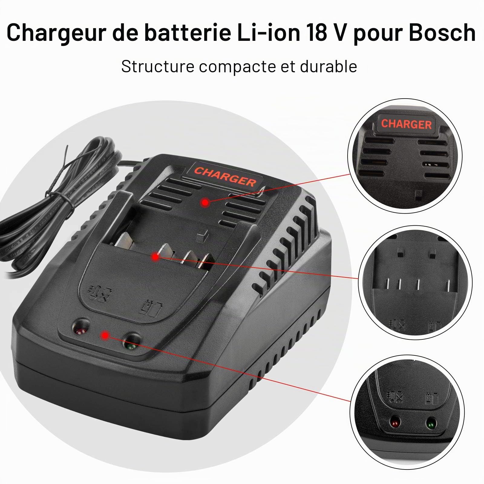 LabTEC 14.4V-18V Battery Charger for Bosch BC660, Replace Battery Charger for Bosch BAT619 BAT609G BAT618 2607336092 2607336236 2607336091 36618-02 37618-01 Power Tool