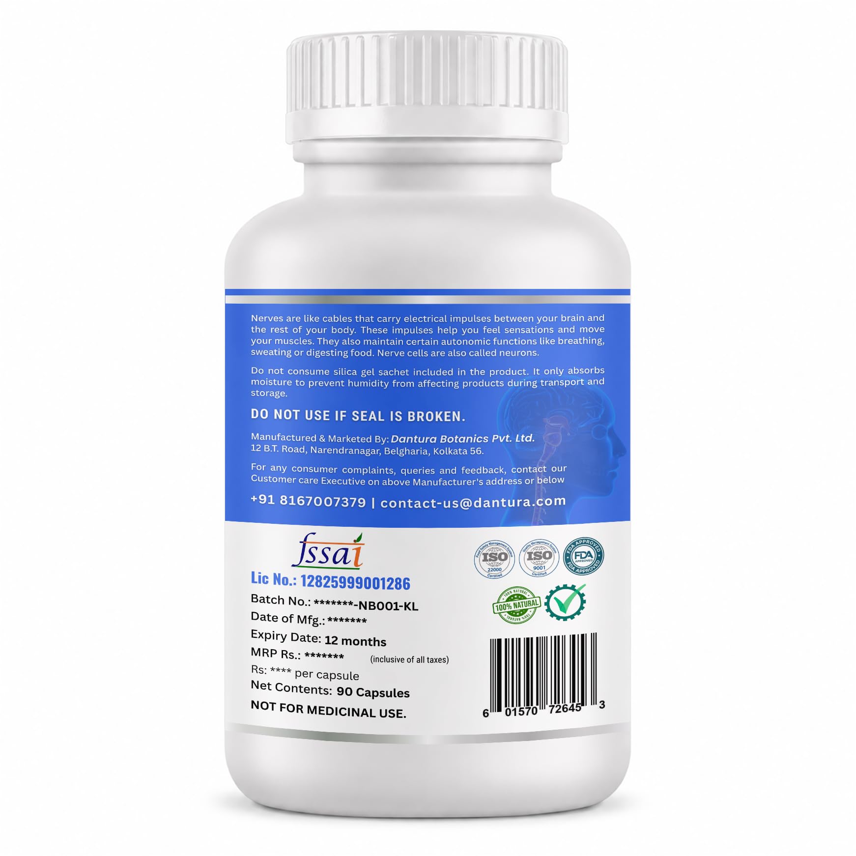 NIT Nerve Booster – 500 mg Veg Capsules | Nerve Health Support with Vitamin B9, B12, Iron & Zinc | Dantura Botanics (90) — Amazon image 3