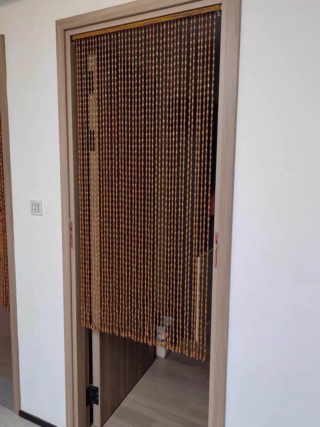 Tenda a Fili per Porta,Tenda Decorativa con Perline di Legno,Tendina Antimosche da Interno o Esterno per Finestre,Corridoio,Ingresso,Divisorio per Casa,Con Accessori (100cm x 190cm)