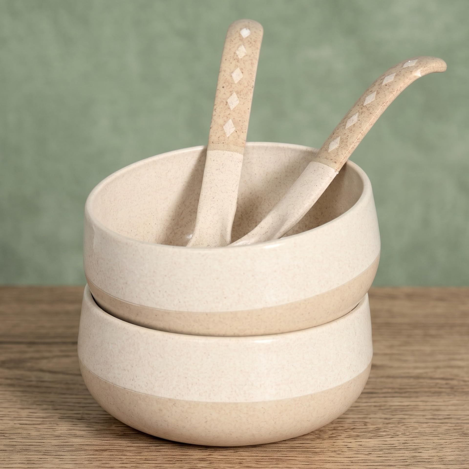 Eha Earth-Friendly Soup Bowls with Spoons | 250 ml | Made with Rice Husk Biocomposite | Microwave Safe Bowl | Serving Bowl Set of 2 | Sand Castle discount deal