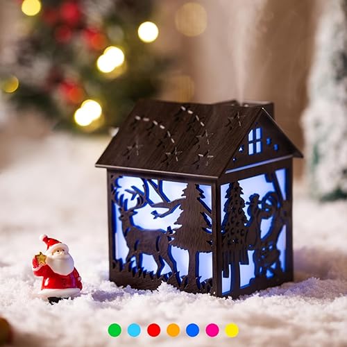 Mini humidificador colorido y fresco, estilo cabina con tema navideño, humidificador de escritorio personal USB, 2 modos de niebla, 7 colores, súper