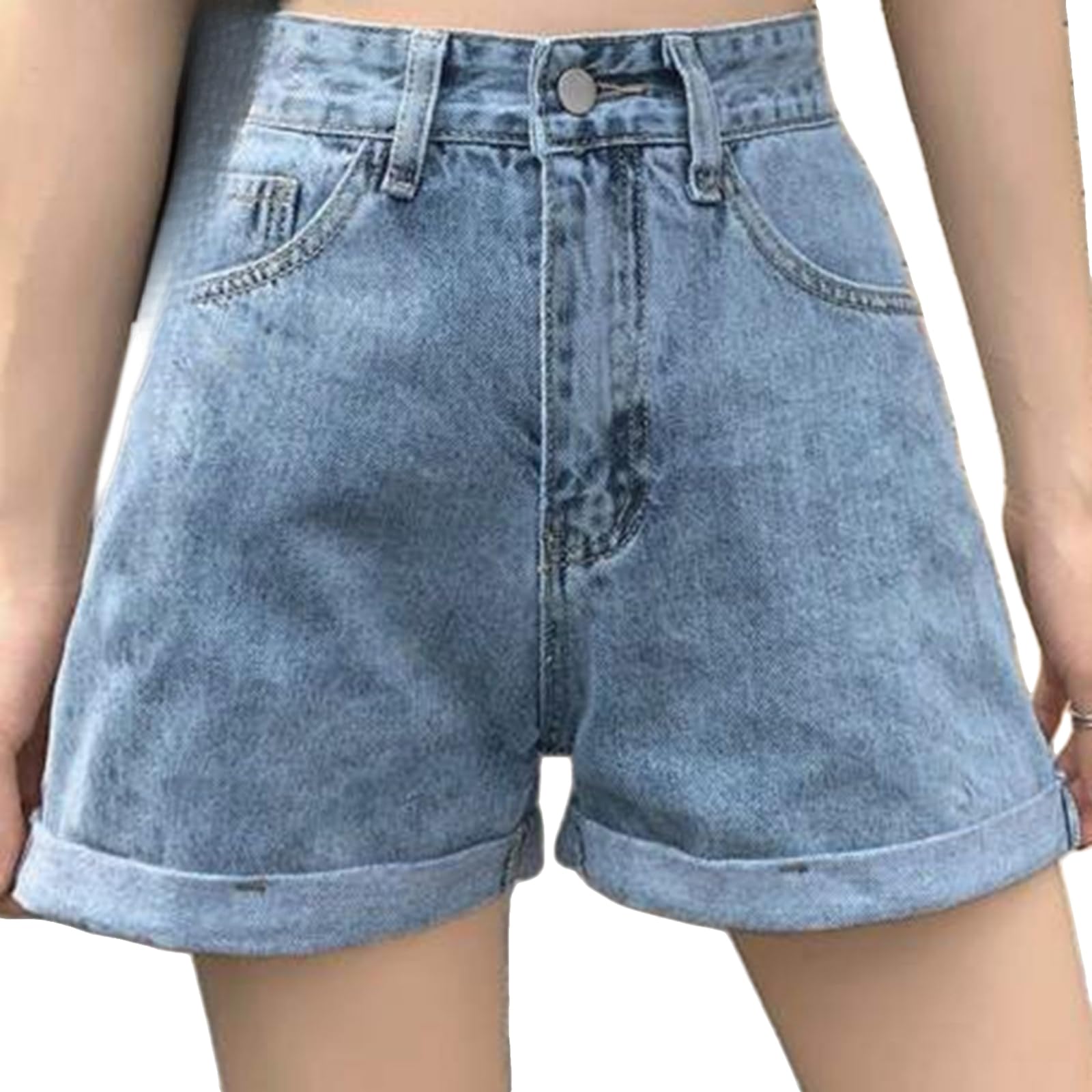 Short en jean femmes haute taille bleu clair décontracté coupe trapèze d'été