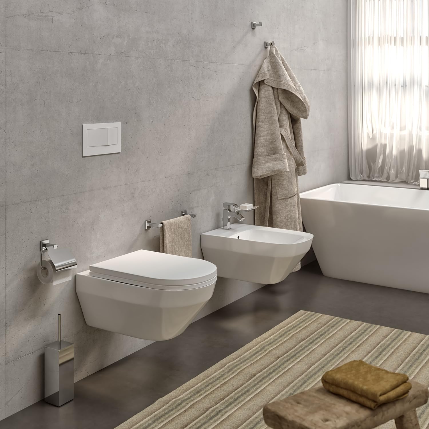 GEDY | 2 Appendiabiti da Parete Tonga in Acciaio Inox e Cromall, Appendi Accappatoio Fissabile con Viti Incluse o Biadesivo, Bianco Matt, 4,9x3,1x4,7cm