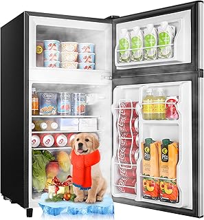 WANAI 100L Mini Fridge with Freezer Compact Refrigerator with Freezer, 7 Level Adjustable Thermostat and 2 Removable Shelves Freestanding Small Refrigerator for Office Dorm Apartment (Silver)