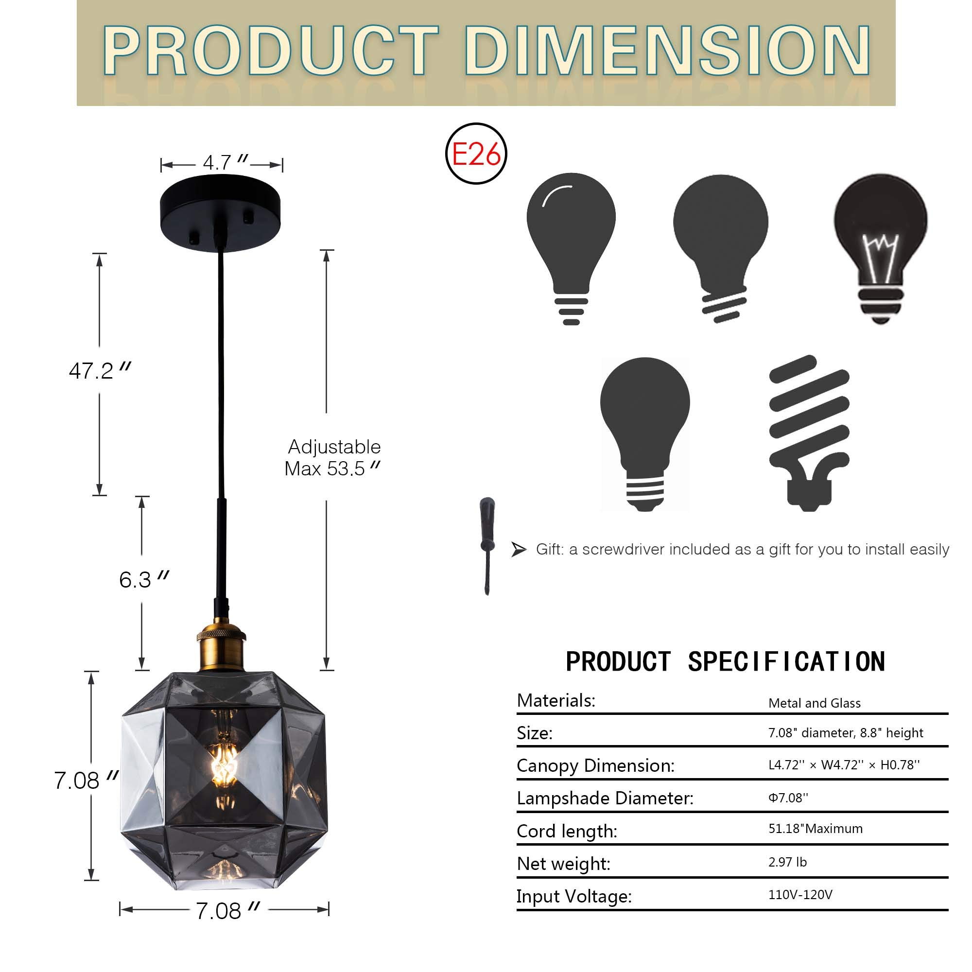 Buy Modern Pendant Light Adjustable Black Pendant Light with Smoky Gray
