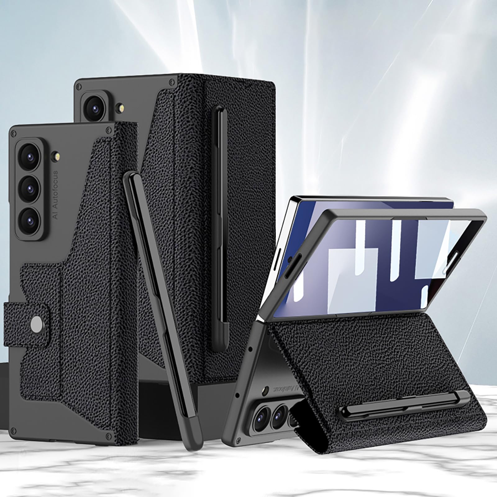 Etui do Galaxy Z Fold7 5G, all-inclusive składane etui z otworem na długopis i zapięciem magnetycznym, kompatybilne z Samsung Galaxy Z Fold7 5G, czarne 2