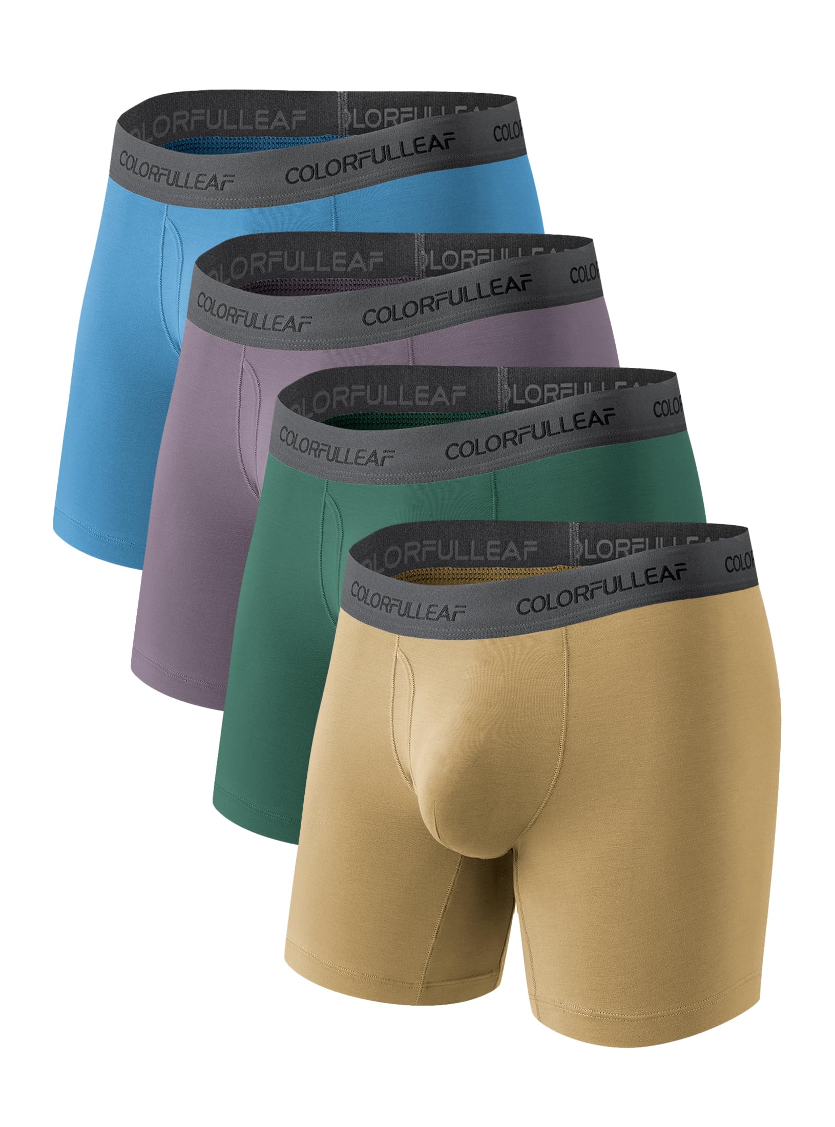 COLORFULLEAF Men's Underwear Breathable Bamboo Rayon Boxer Briefs Lightweight Open Fly Underwear Multipack