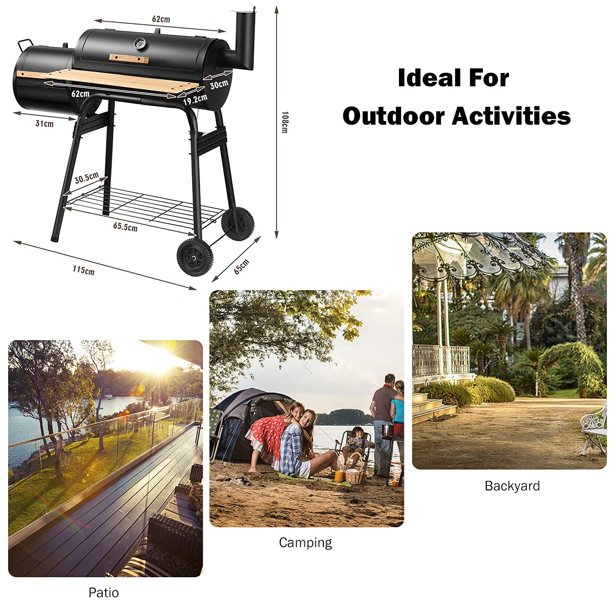 Buy COSTWAY Charcoal BBQ Grill, Garden Barbecue Trolley with Wheels