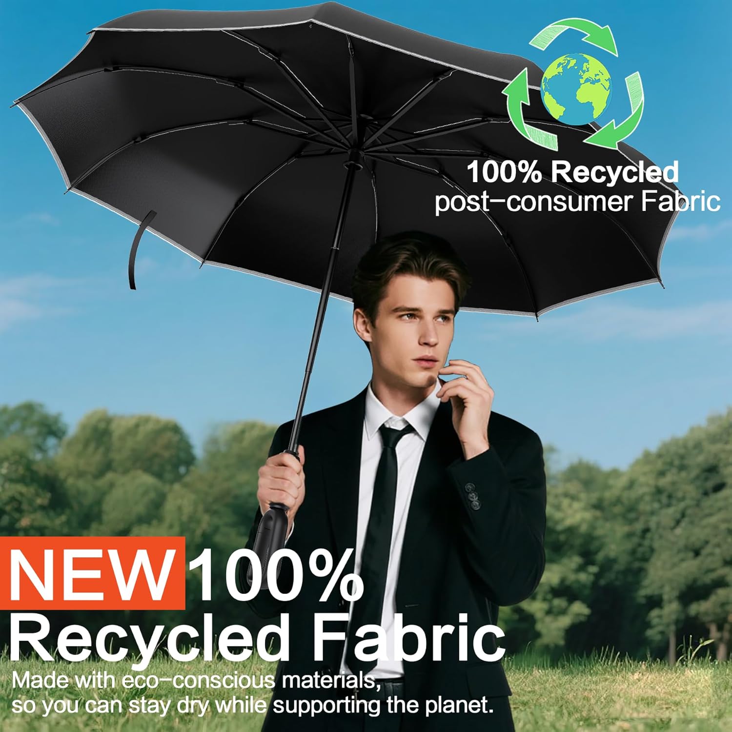 Windproof Compact Travel Umbrella,Large Strong but Light Portable and Automatic Folding Rain Umbrella, small inverted for travel size - Image 7