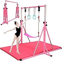 Vista 7 de Barra de Gimnasia Plegable, Barra Horizontal de 5 Pies, Barra de Entrenamiento Ajustable para Niños de 3 a 15 Años, Barra de Gimnasia para Niños