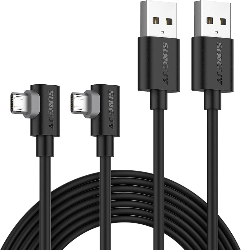SUNGUY Right Angle Micro USB Cable 6FT [2 Pack], 18W 90 Degree Micro USB Cable Fast Charging USB 2.0 Data Sync Compatible for Samsung Galaxy S7 Edge S6 S5, Moto E6 5 4, LG-Black