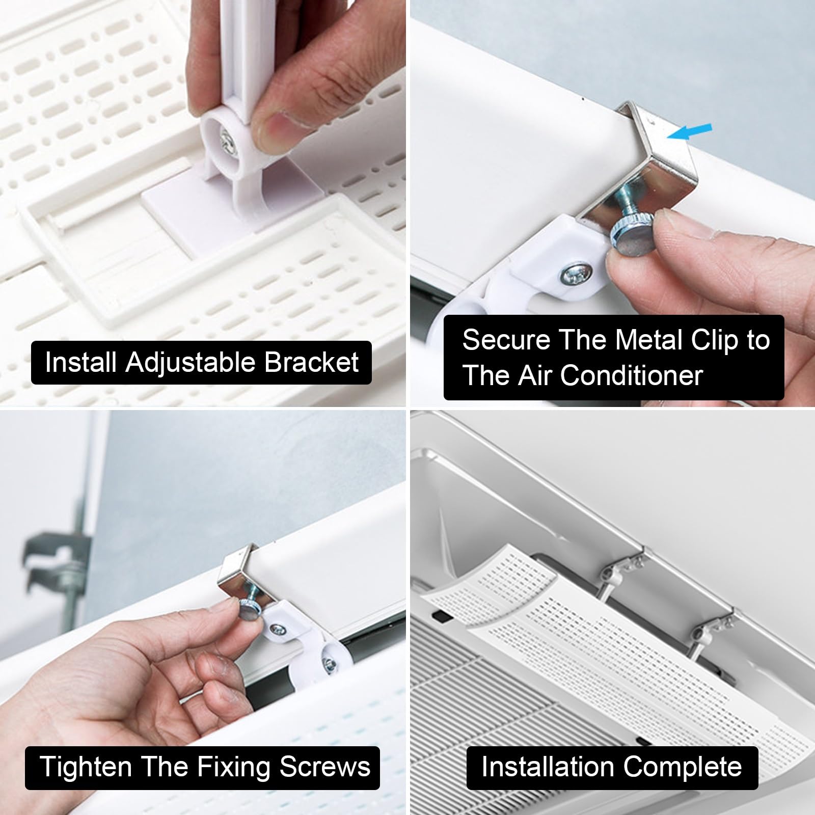 Set di 4 Deflettore Condizionatore a Soffitto, Deflettori per Condizionatori Regolabili, Anti-Flusso D'aria Diretto, Estensibili da 50 a 70 cm, Installazione a Clip