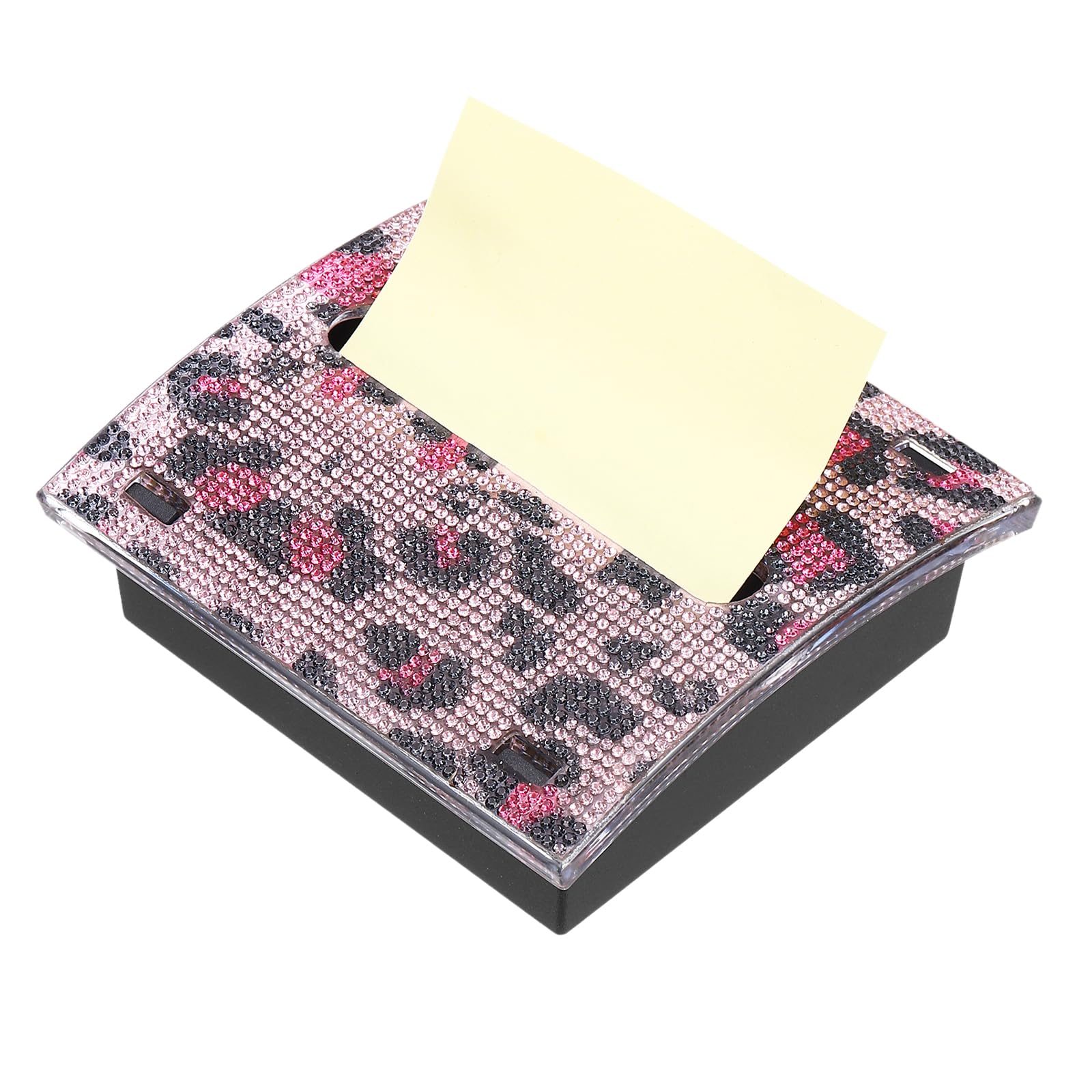 PATIKIL Stick Note Pad Holders, 4 x 4 Inches Rhinestone Sticky Note Dispenser Memo Pad Holder Office Desk Organizer Supplies for Office Home Desk Organization, Pink Leopard